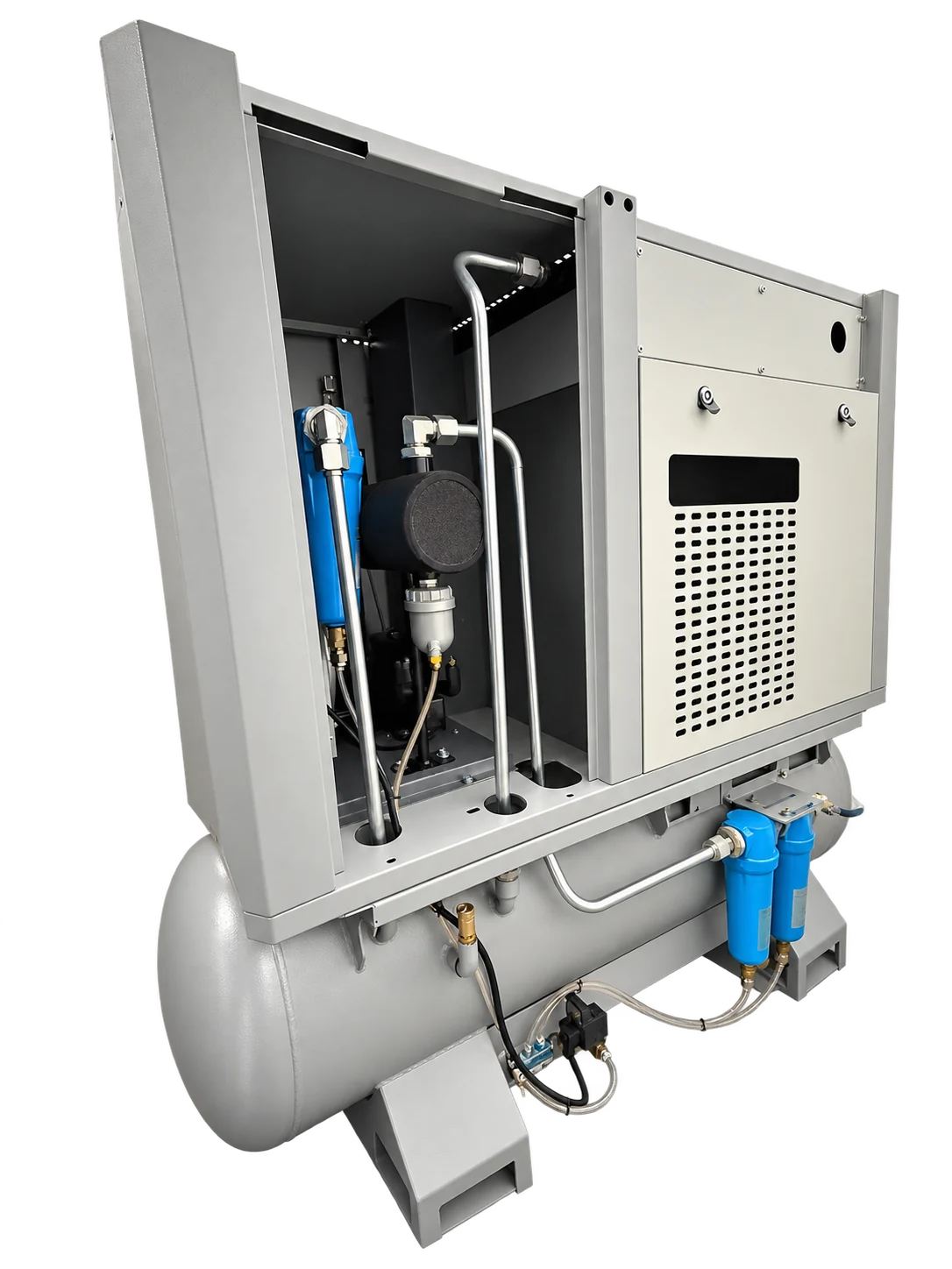 Compresor real VDCM 15 con acceso lateral abierto para mantenimiento